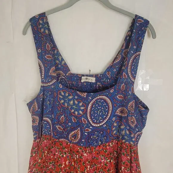 New Natural Life Tricia red and blue mixed floral maxi dress XL Cottagecore Boho - Picture 6 of 10